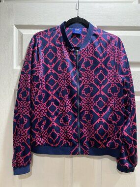 Le Tigre funky retro pattern zip up jacket. Navy and Pink. size Medium